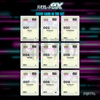 Violet ex placeholder cards laid out in a nine pocket binder page