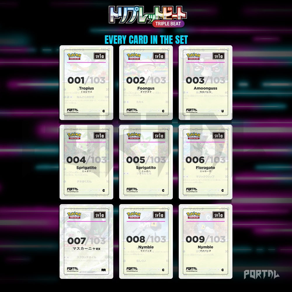 Triplet Beat placeholder cards laid out in a nine pocket binder page