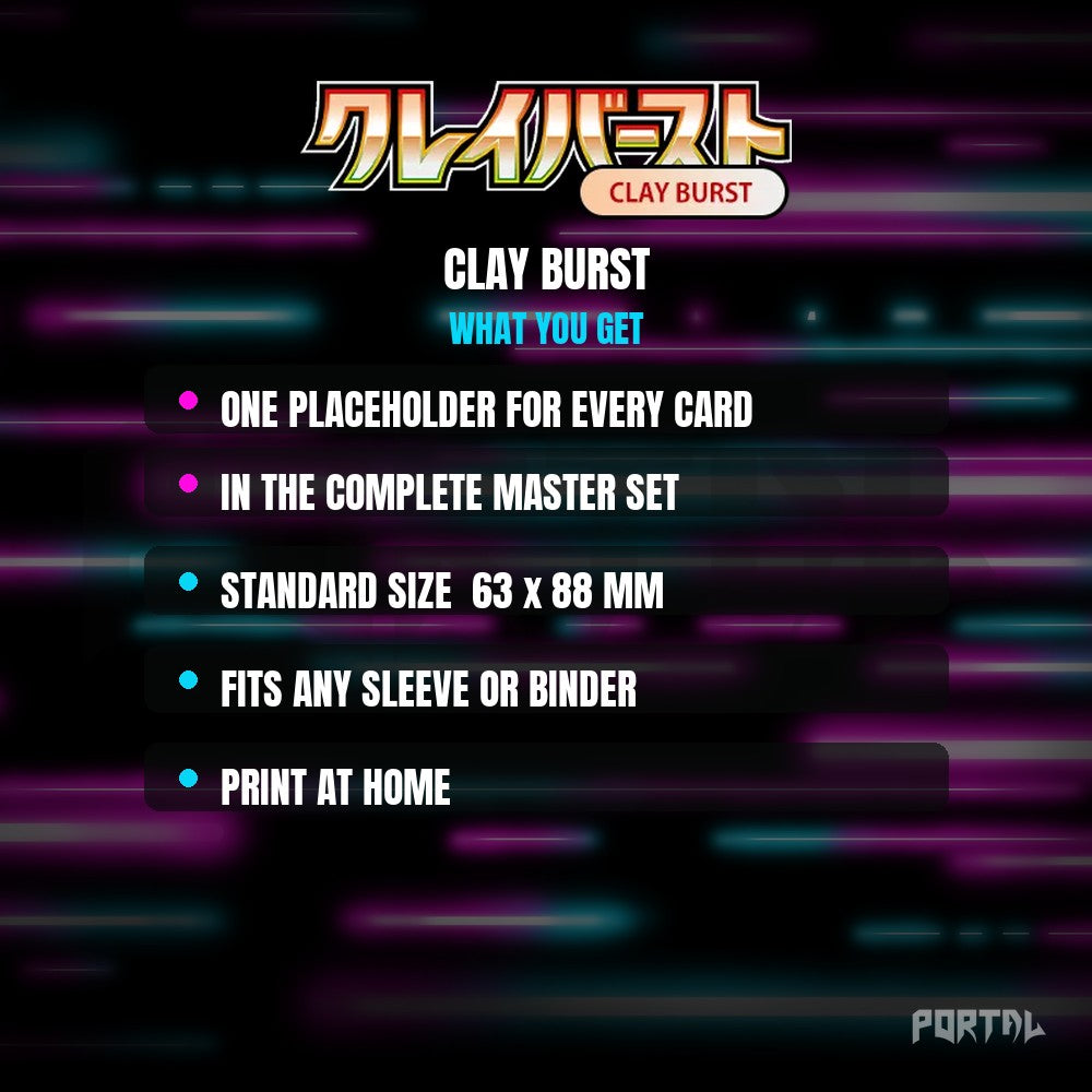 Clay Burst master set placeholder cards, what is included
