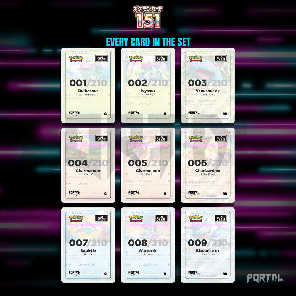 Pokemon Card 151 placeholder cards laid out in a nine pocket binder page