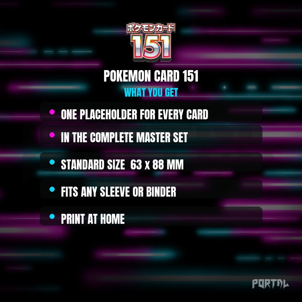 Pokemon Card 151 master set placeholder cards, what is included