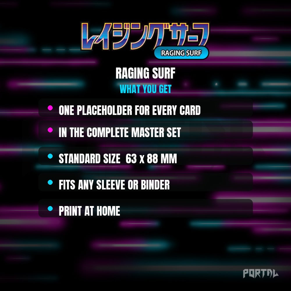 Raging Surf master set placeholder cards, what is included