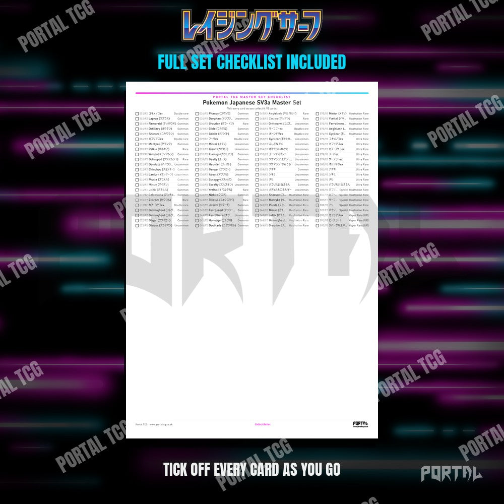 Raging Surf master set placeholders, checklist included, Portal TCG