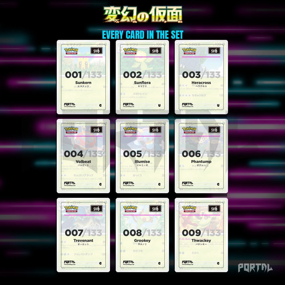 Transformation Mask placeholder cards laid out in a nine pocket binder page