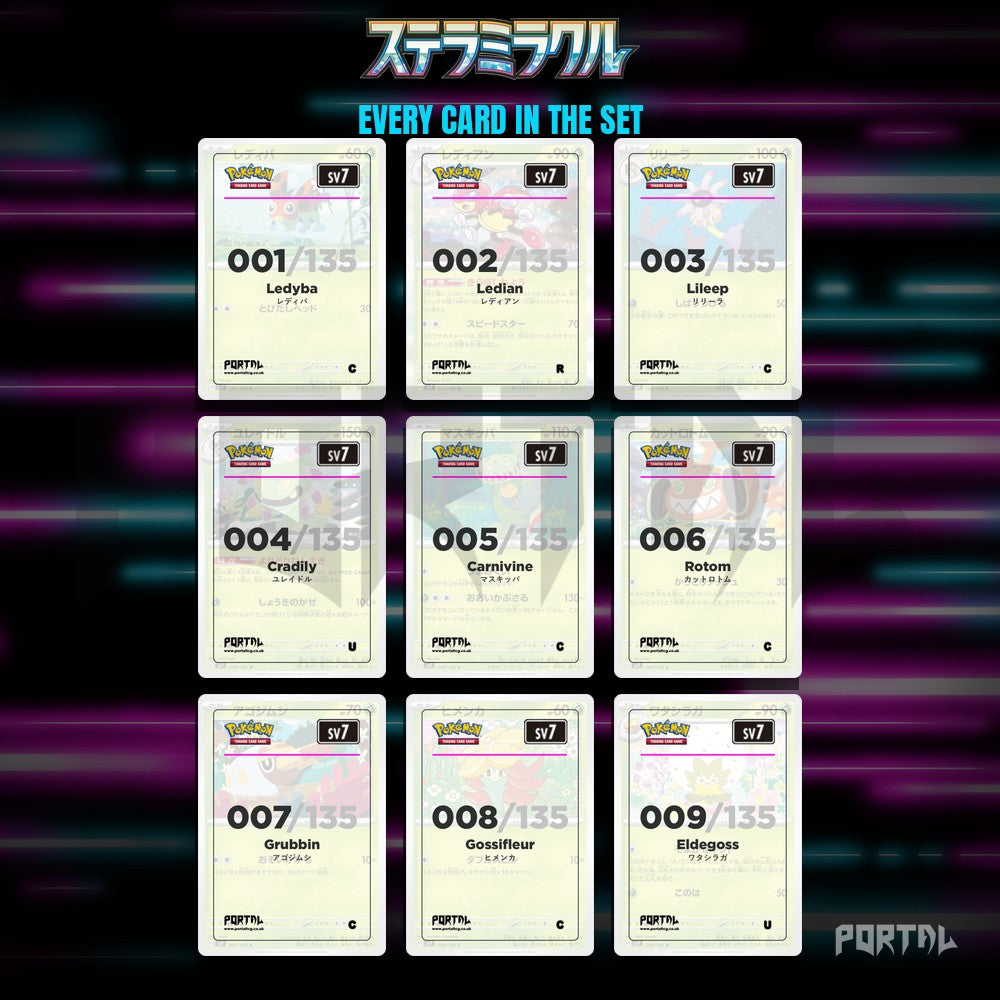 Stellar Miracle placeholder cards laid out in a nine pocket binder page
