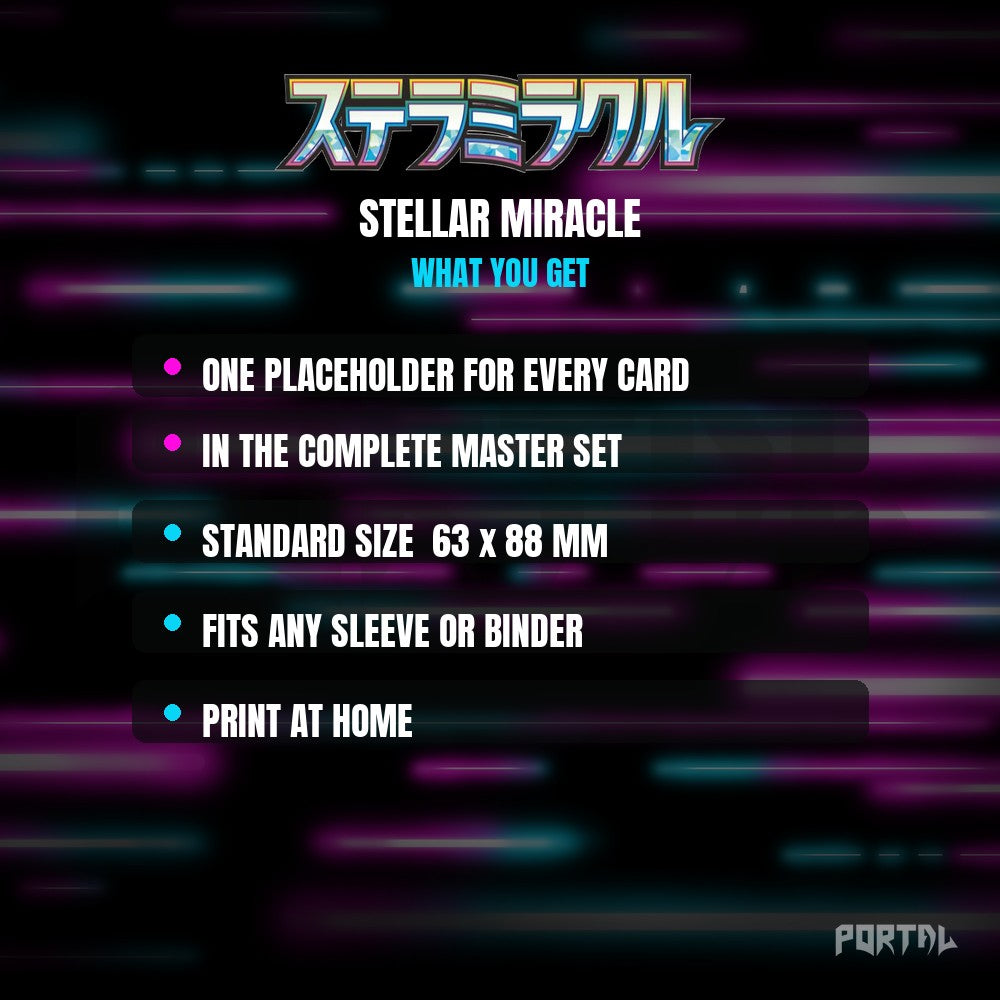 Stellar Miracle master set placeholder cards, what is included