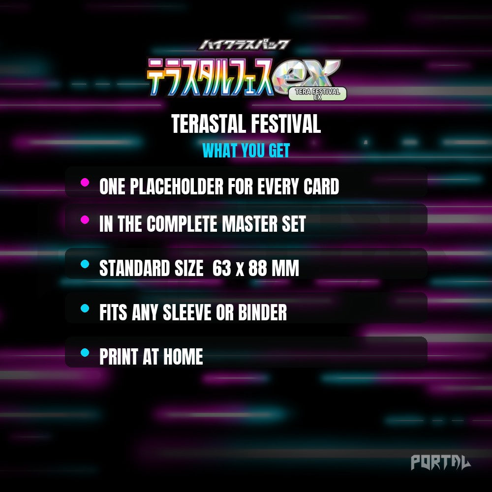 Terastal Festival master set placeholder cards, what is included