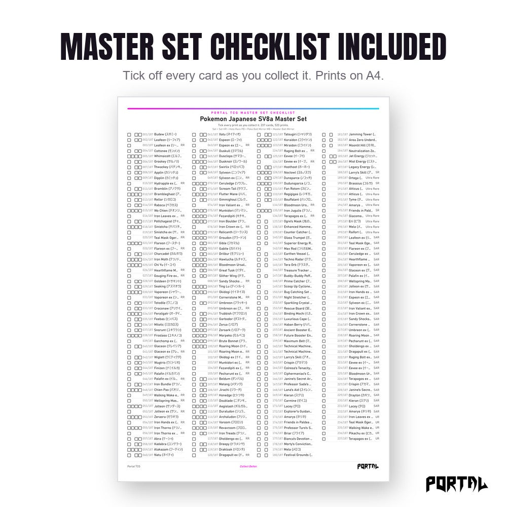Terastal Festival master set placeholders, checklist included, Portal TCG
