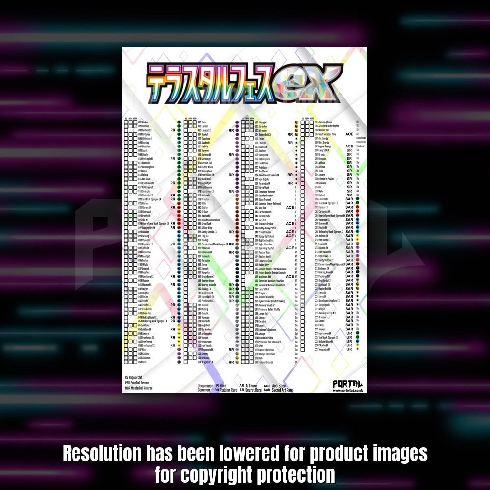 Pokemon Terastal Festival Japanese master set checklist kit, checklist sheet, Portal TCG