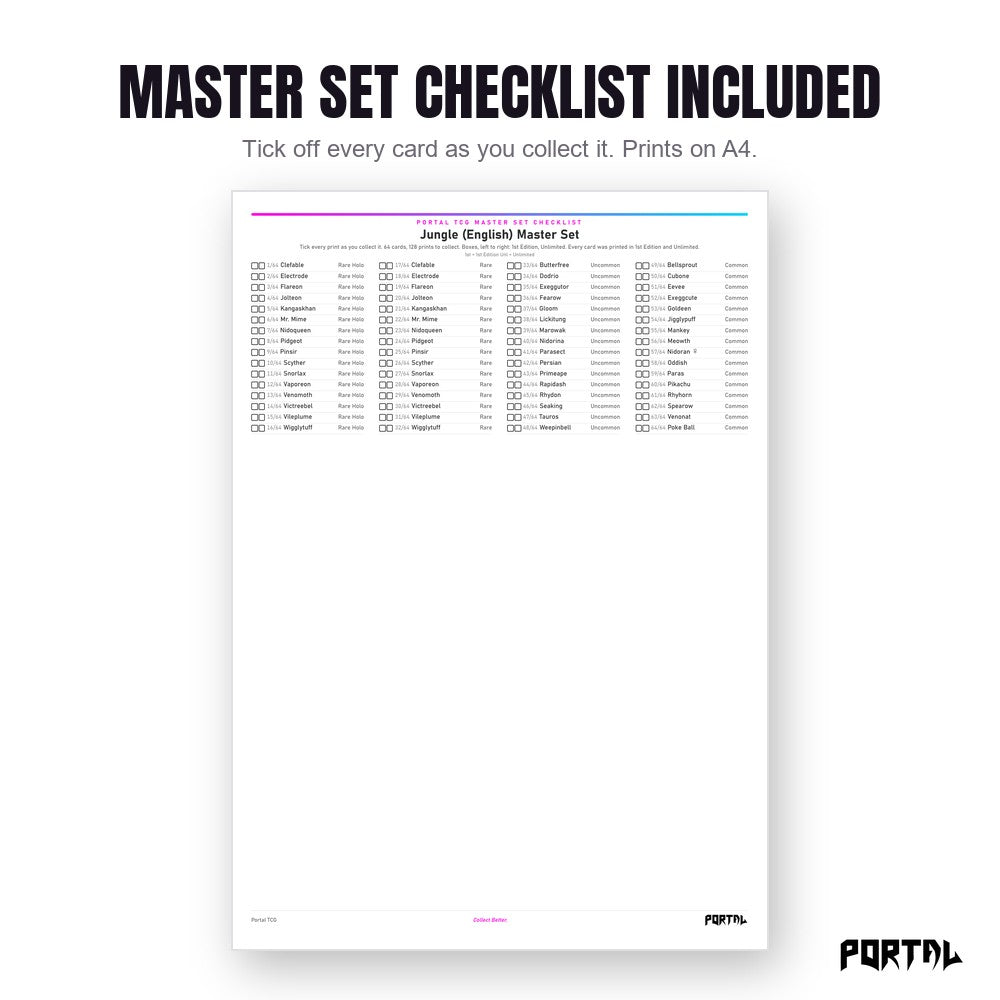 Pokemon Jungle master set placeholders, the checklist included in the download, Portal TCG