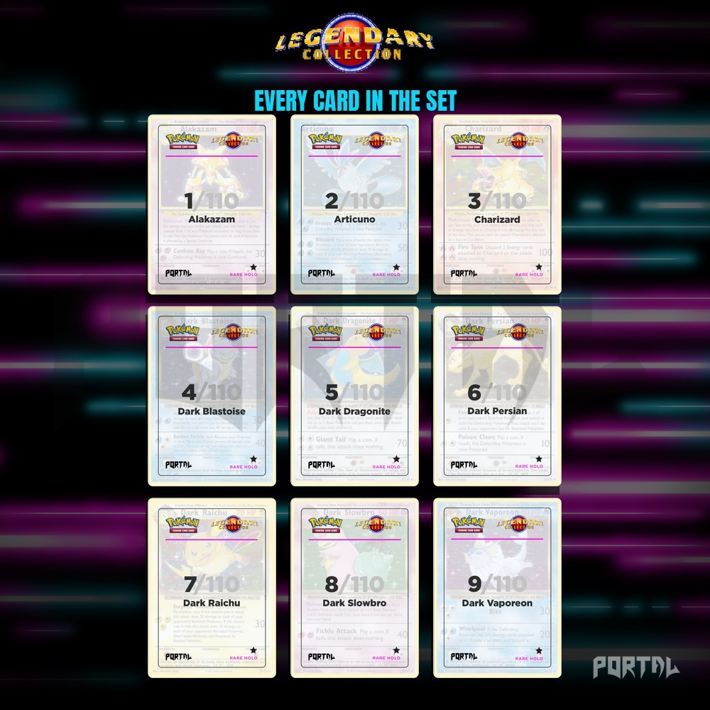 Pokemon Legendary Collection master set placeholders, binder page, Portal TCG