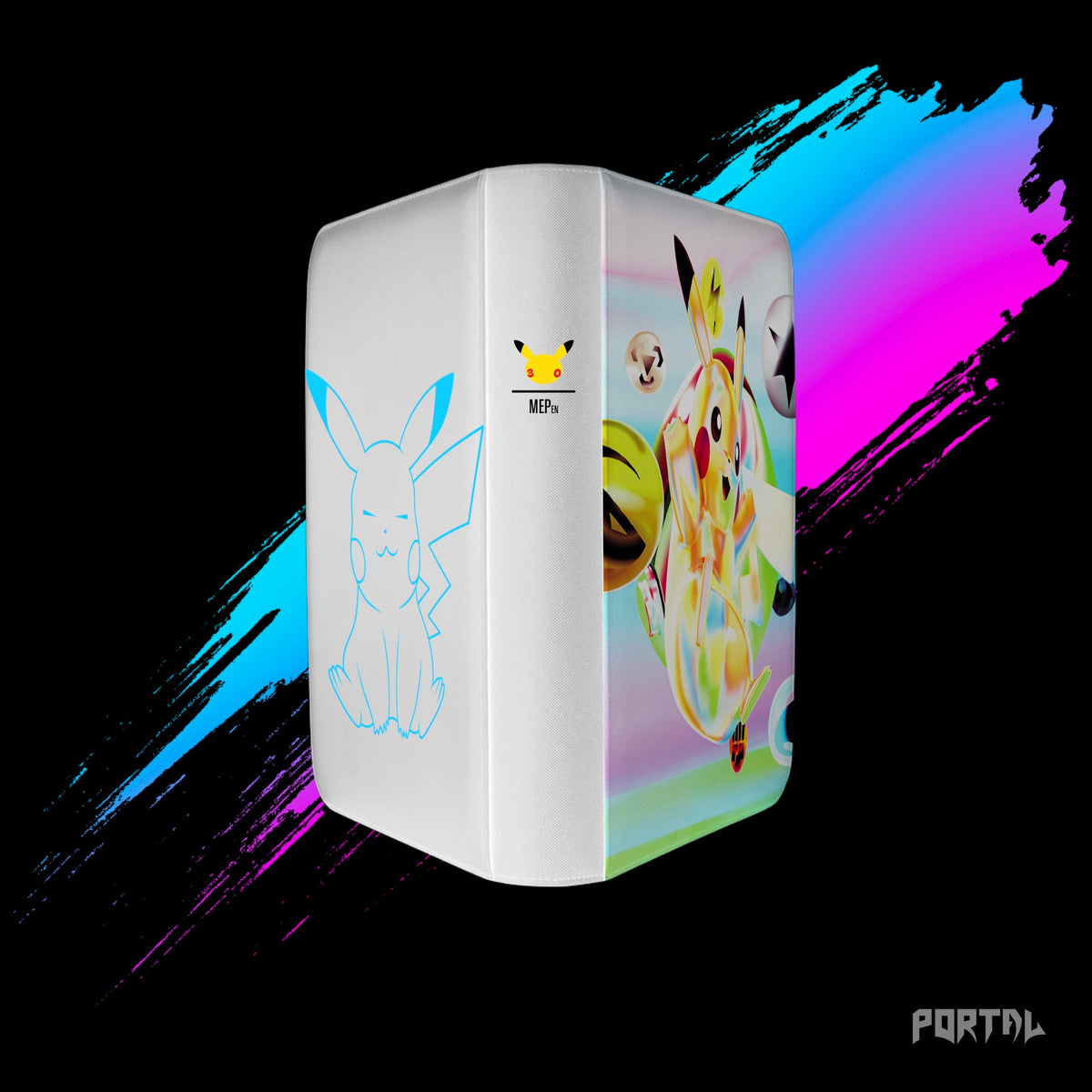 Pokemon Day Pikachu 30th Anniversary binder, back, spine and front together, Portal TCG