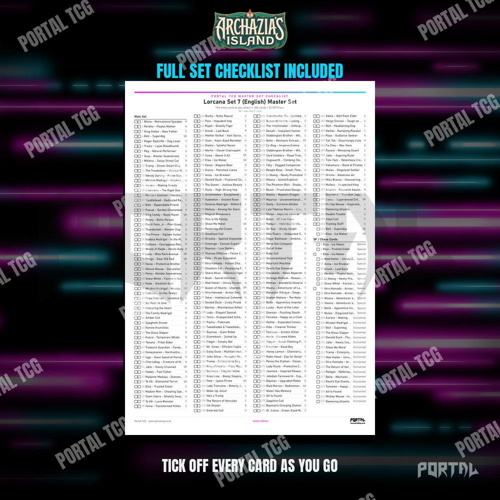 Archazia's Island Placeholder Cards Checklist - Disney Lorcana