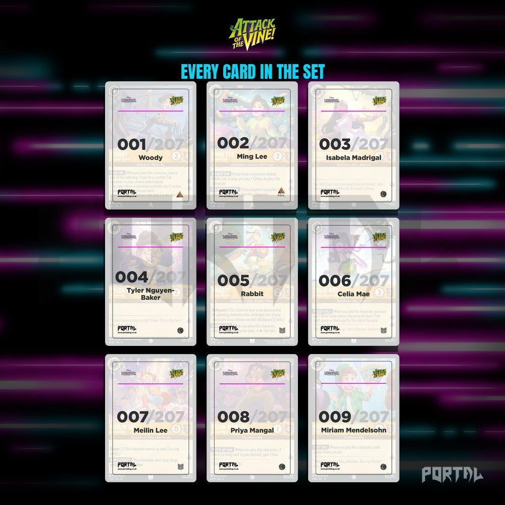 Disney Lorcana Attack of the Vine master set placeholders, placeholders in a binder page, Portal TCG