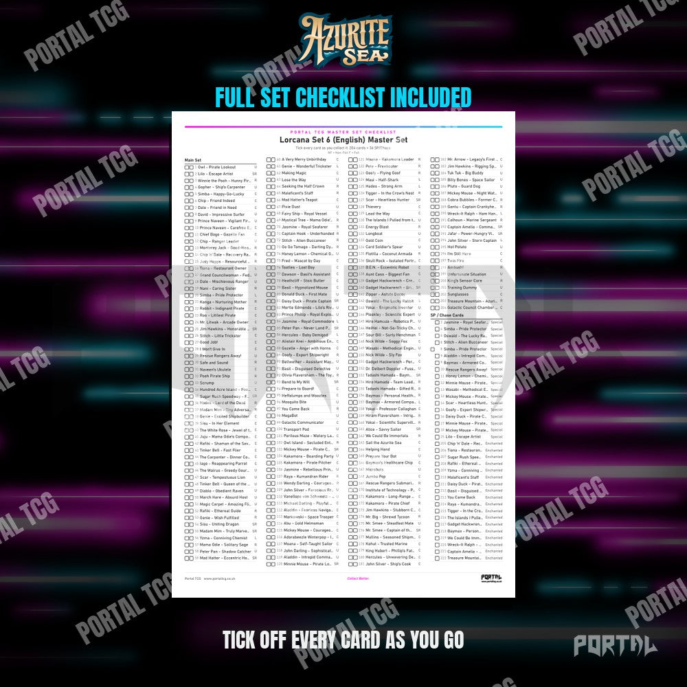 Azurite Sea Placeholder Cards Checklist - Disney Lorcana
