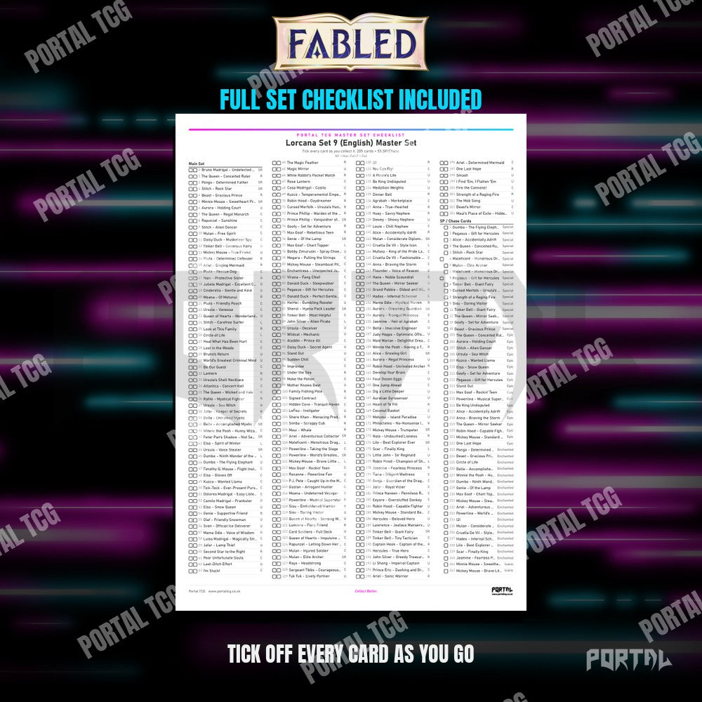 Fabled Placeholder Cards Checklist - Disney Lorcana