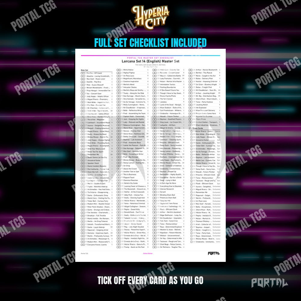 Hyperia City Master Set Placeholders, checklist included, Portal TCG