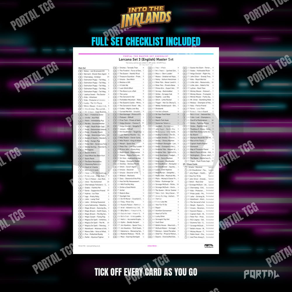 Into the Inklands Placeholder Cards Checklist - Disney Lorcana