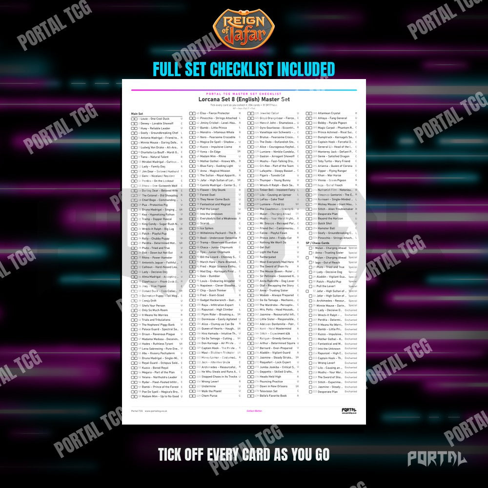 Reign of Jafar Placeholder Cards Checklist - Disney Lorcana