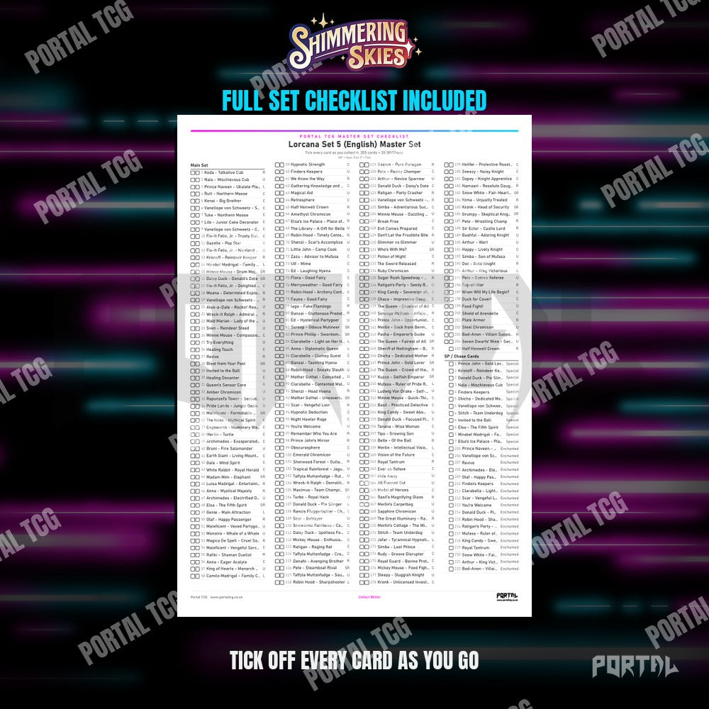 Shimmering Skies Placeholder Cards Checklist - Disney Lorcana