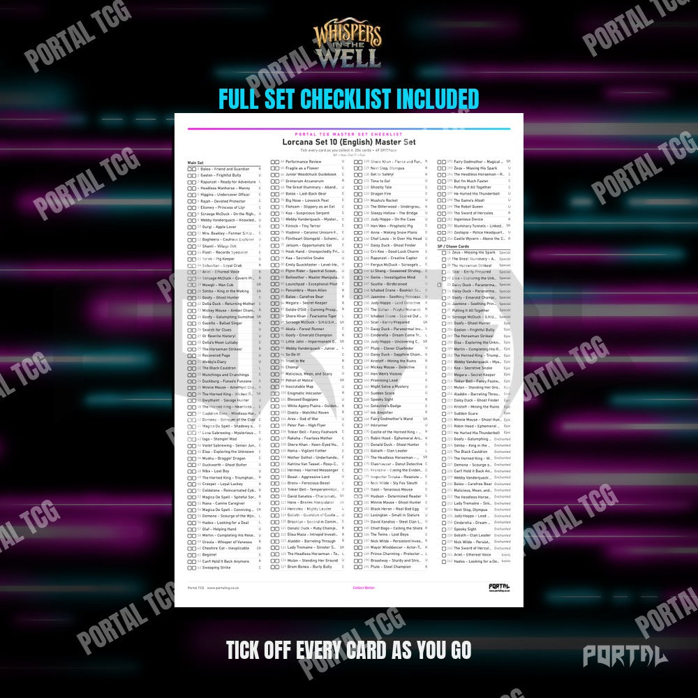 Whispers in the Well Placeholder Cards Checklist - Disney Lorcana