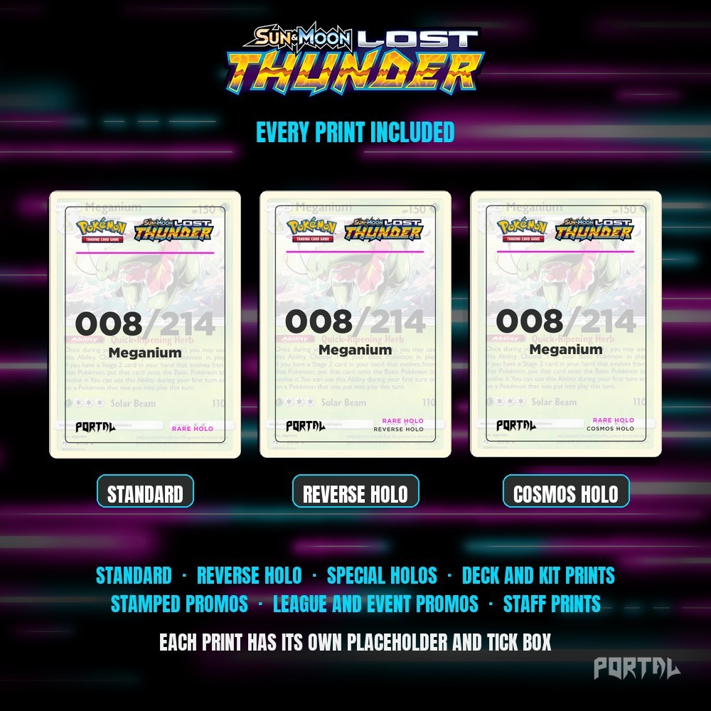 Pokemon Lost Thunder master set placeholders, every print included, Portal TCG
