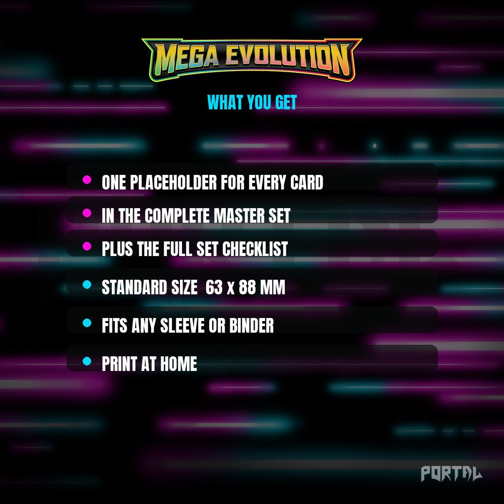 Mega Evolution master set placeholder cards, what is included