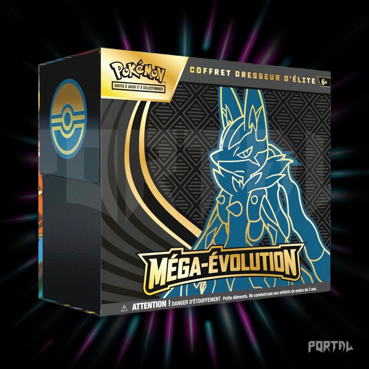 Pokemon Mega Evolution Lucario elite trainer box, box front, Portal TCG