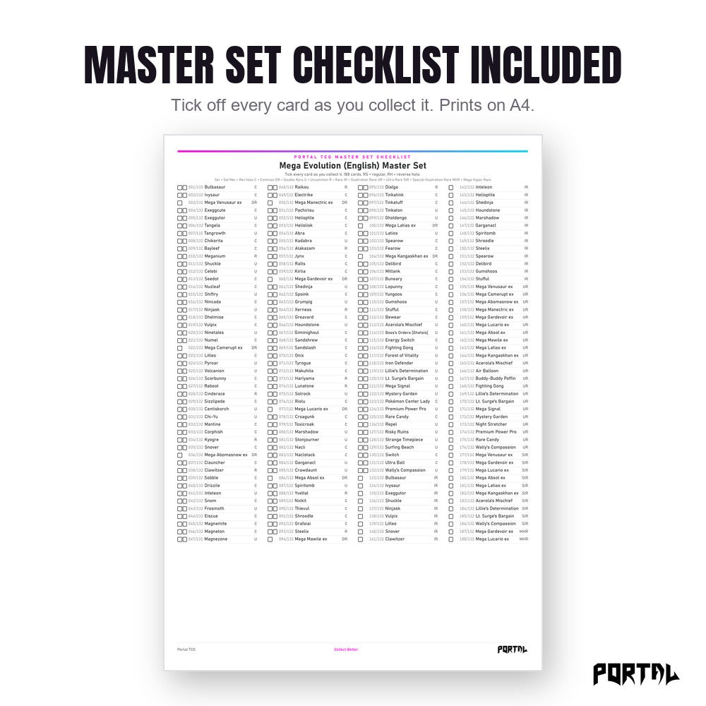 Pokemon Mega Evolution master set placeholders, the checklist included in the download, Portal TCG