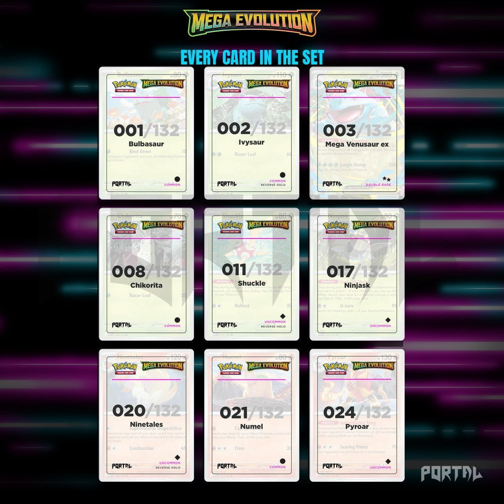 Pokemon Mega Evolution master set placeholders, nine pocket binder page, Portal TCG