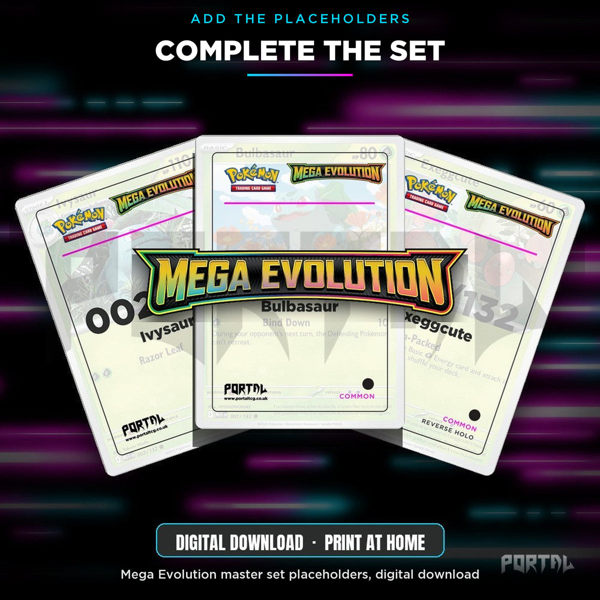 Pokemon Mega Evolutions Standard Printed Binder, complete the set with Mega Evolution master set placeholders, Portal TCG