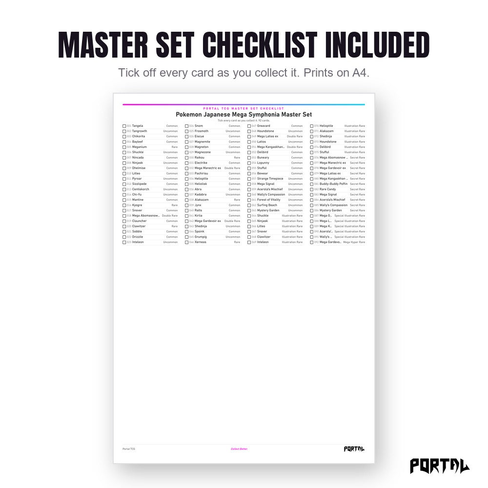 Mega Symphonia master set placeholders, checklist included, Portal TCG