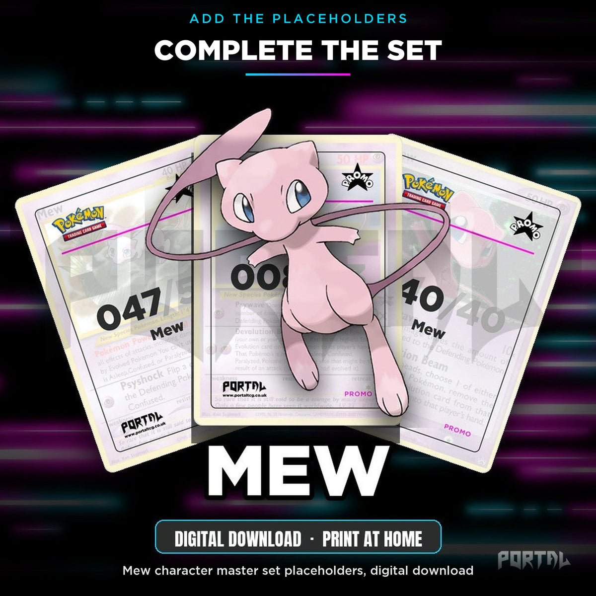 Pokemon Mew Character Binder, complete the set with Mew character master set placeholders, Portal TCG