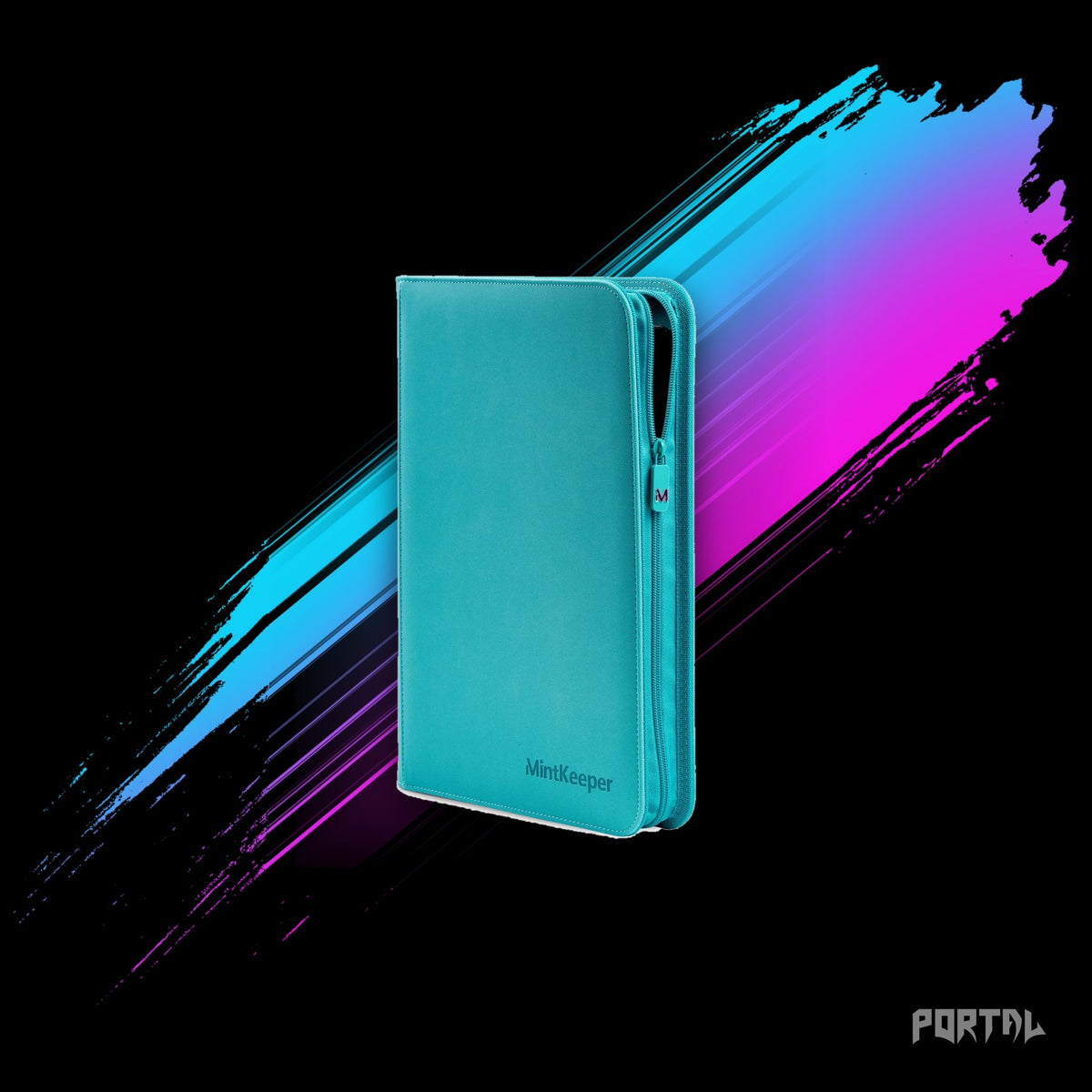 MintKeeper 4 Pocket Premium Zip Trading Card Binder, Aqua, Portal TCG