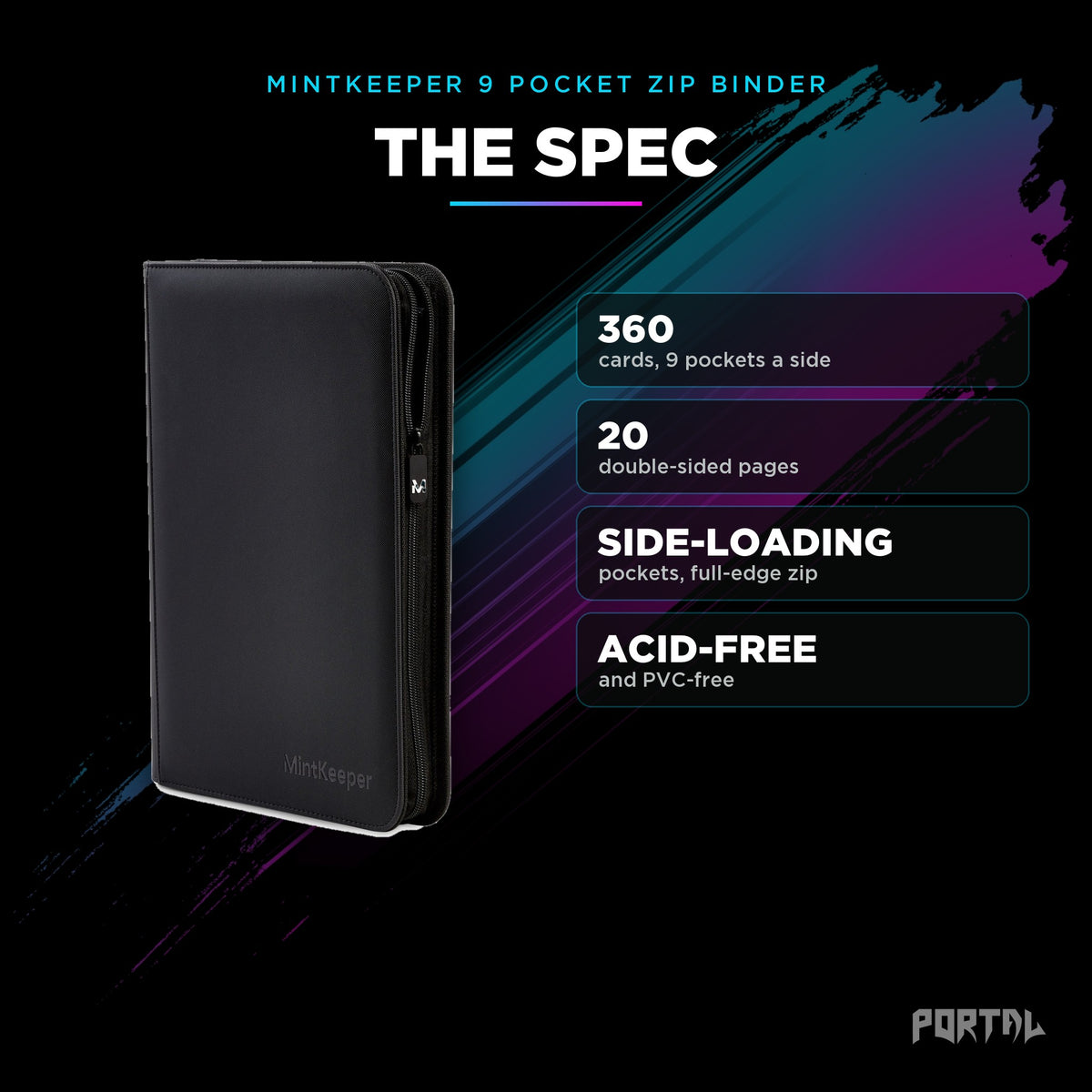 MintKeeper 9 Pocket Premium Zip Trading Card Binder, specification, Portal TCG