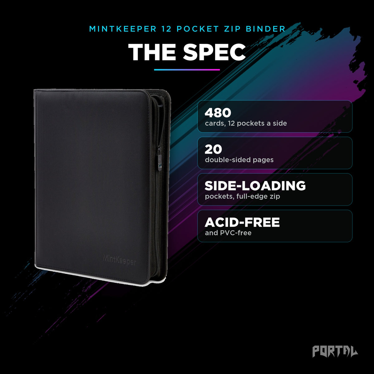 MintKeeper Premium 12 Pocket Zip Card Binder, specification, Portal TCG