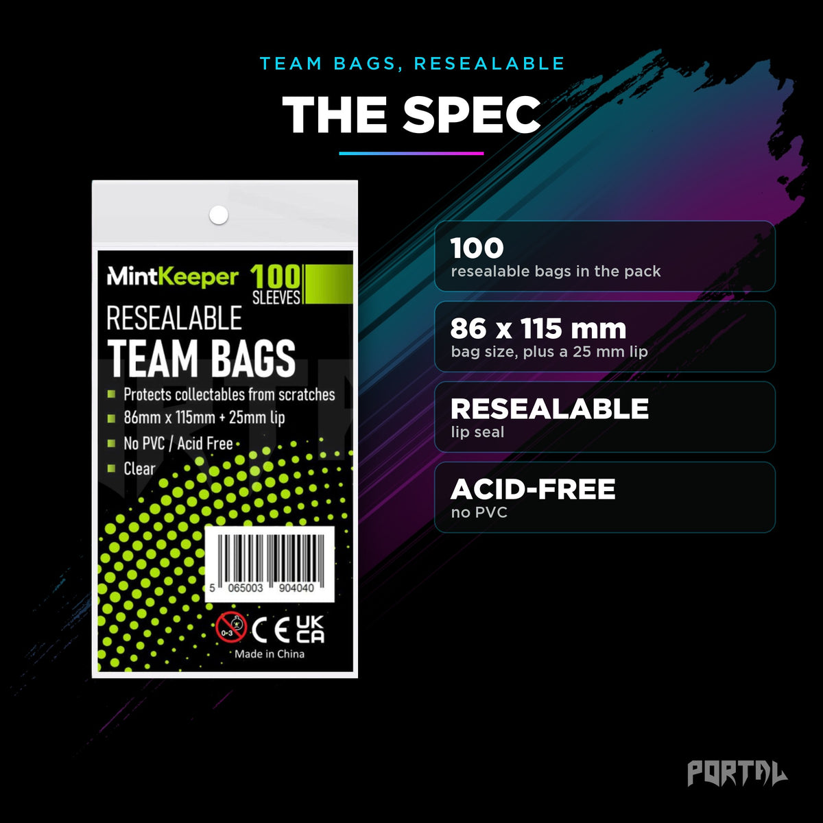 MintKeeper resealable team bags, the spec, Portal TCG