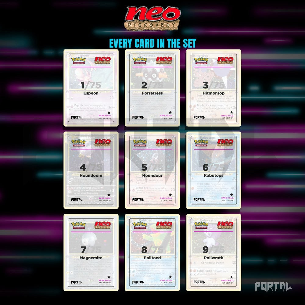 Pokemon Neo Discovery master set placeholders, binder page, Portal TCG