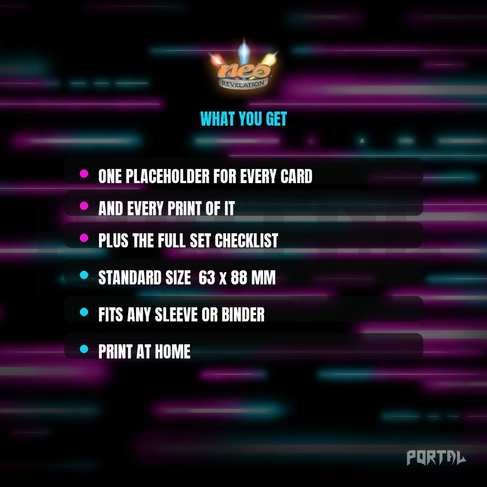 Pokemon Neo Revelation master set placeholders, what you get, Portal TCG