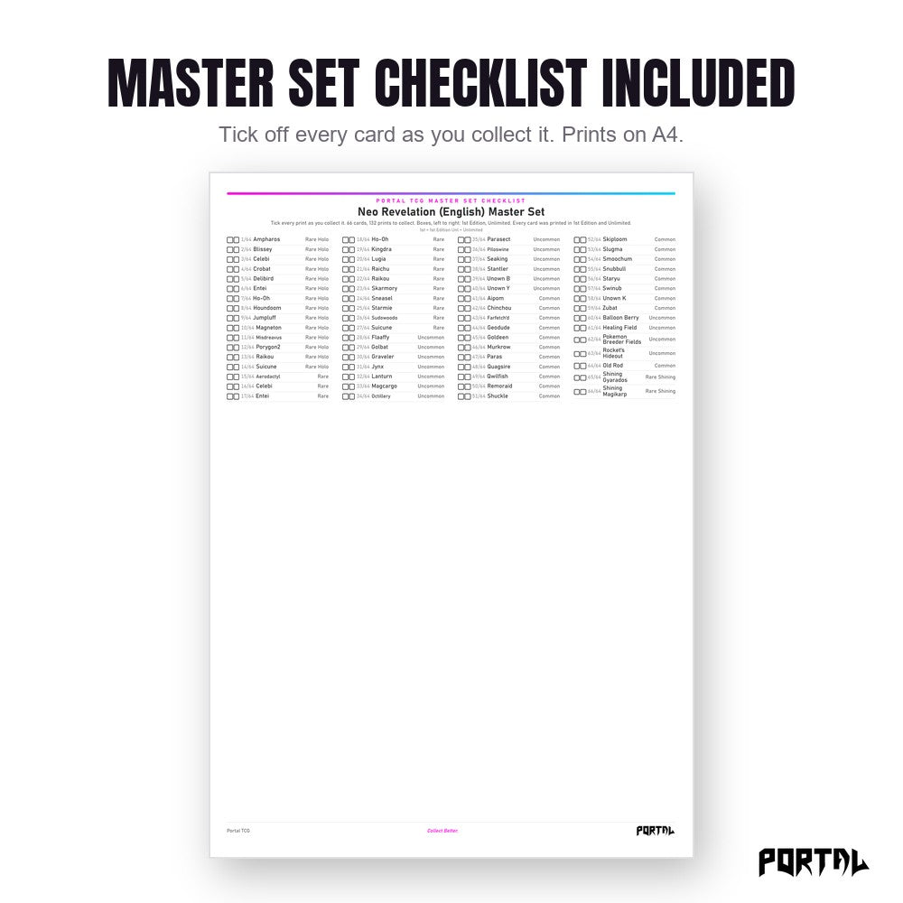 Pokemon Neo Revelation master set placeholders, the checklist included in the download, Portal TCG