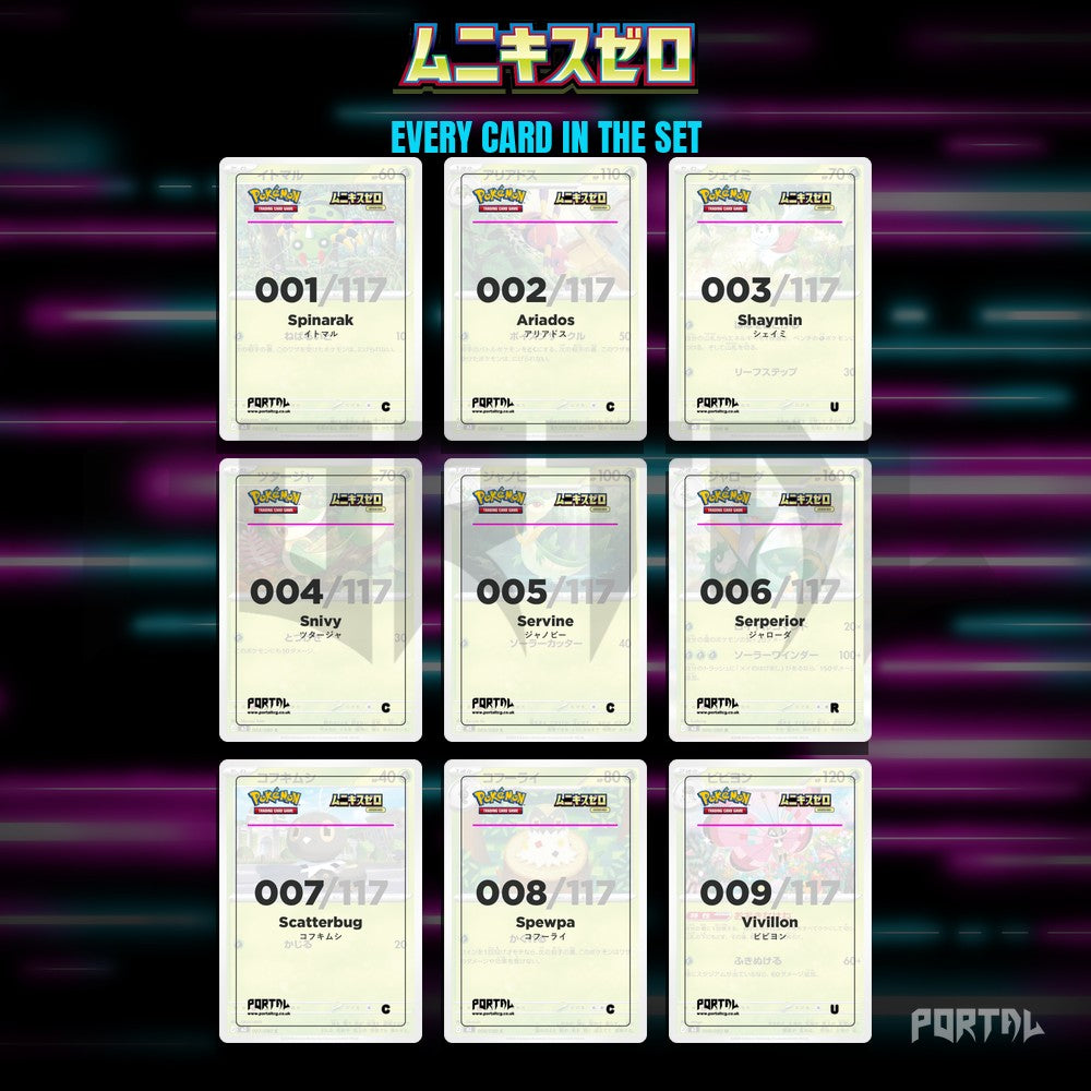 Nihil Zero placeholder cards laid out in a nine pocket binder page