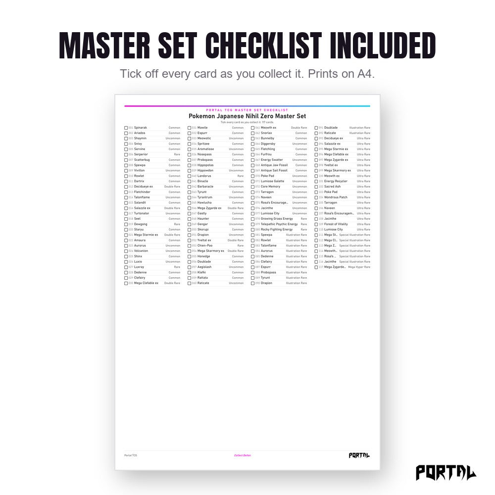 Nihil Zero master set placeholders, checklist included, Portal TCG
