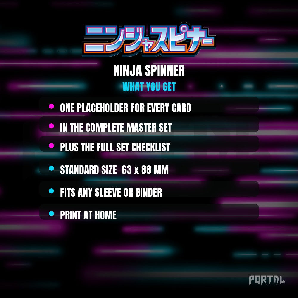 Ninja Spinner master set placeholder cards, what is included