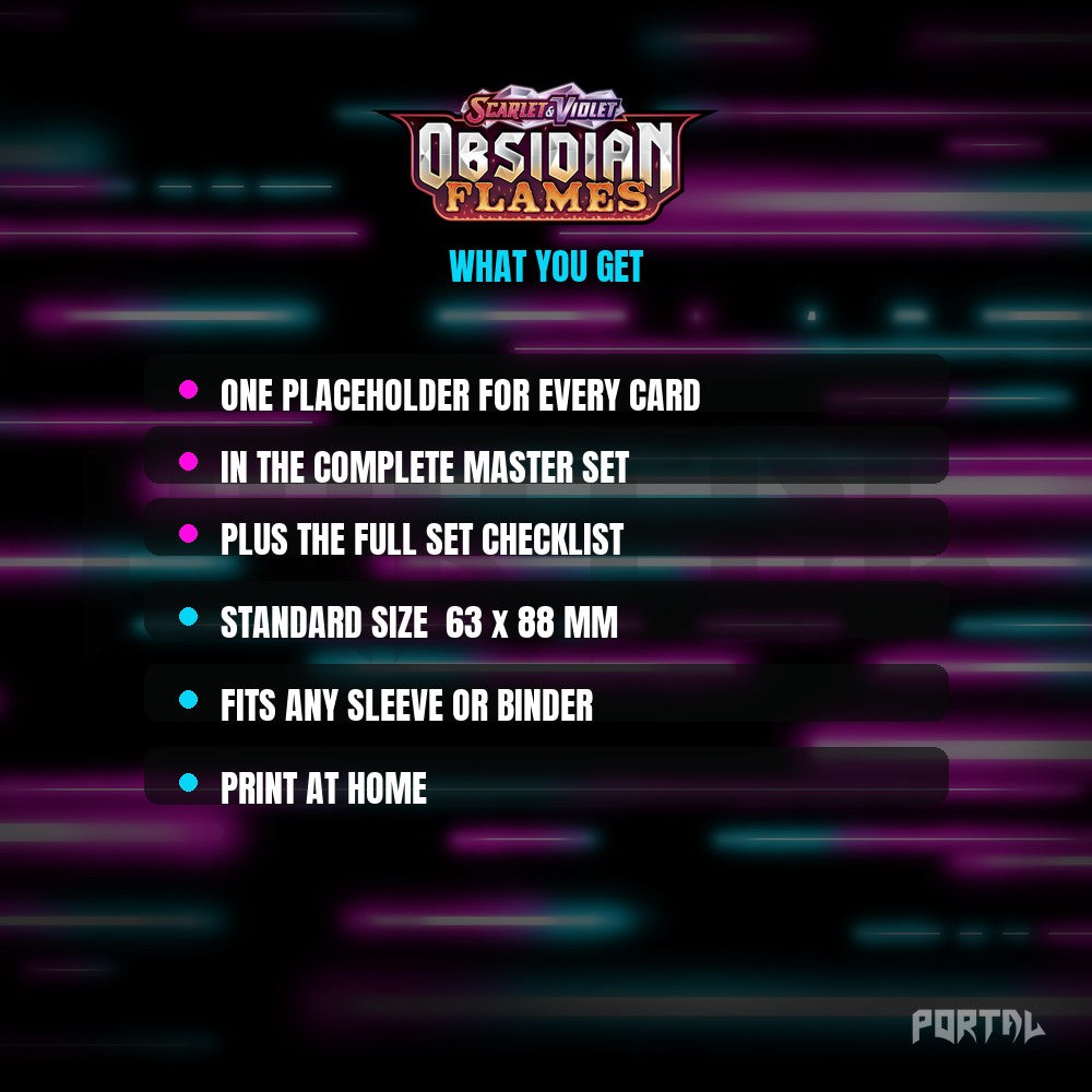 Obsidian Flames master set placeholder cards, what is included