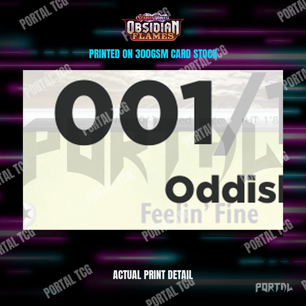Close up of the print quality on a Obsidian Flames placeholder card
