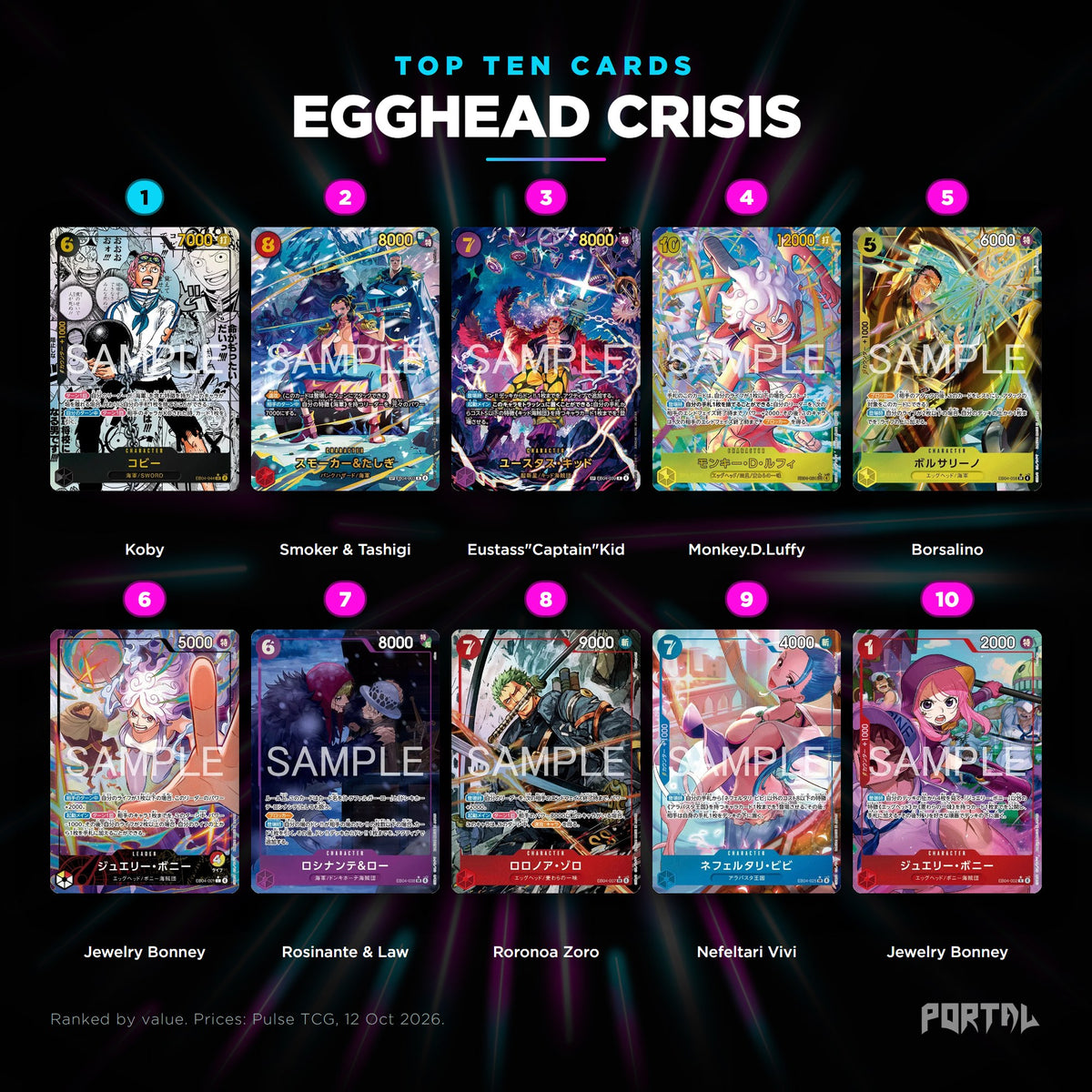 Egghead Crisis Japanese top ten cards, prices from Pulse TCG, Portal TCG