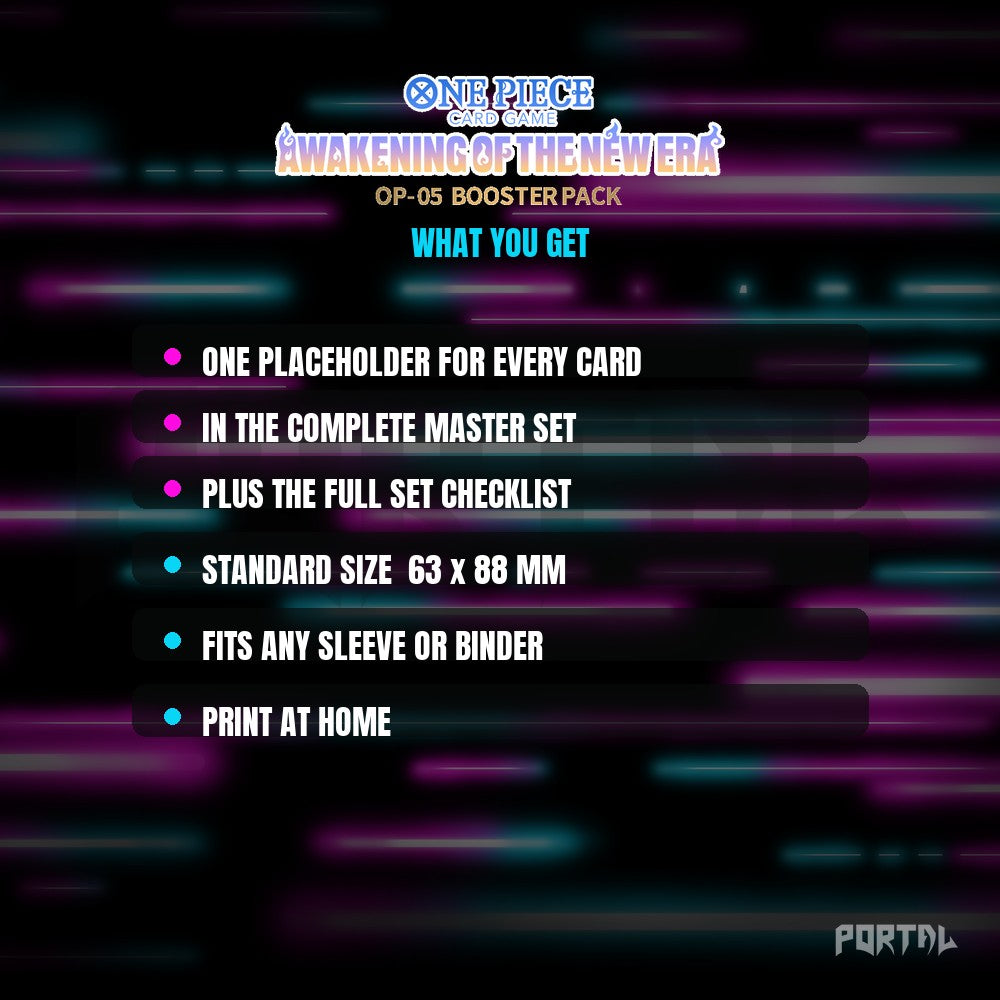 One Piece Awakening of the New Era master set placeholders, what you get, Portal TCG