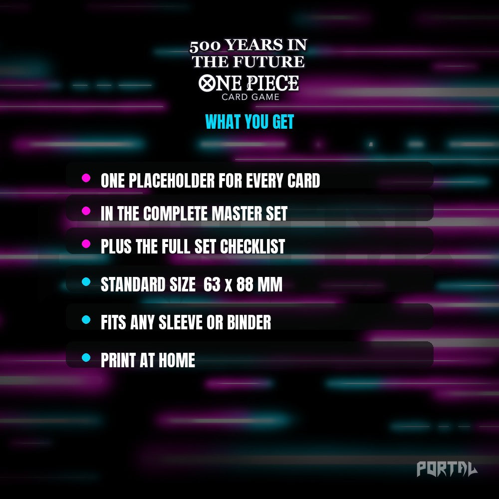 One Piece 500 Years in the Future master set placeholders, what you get, Portal TCG