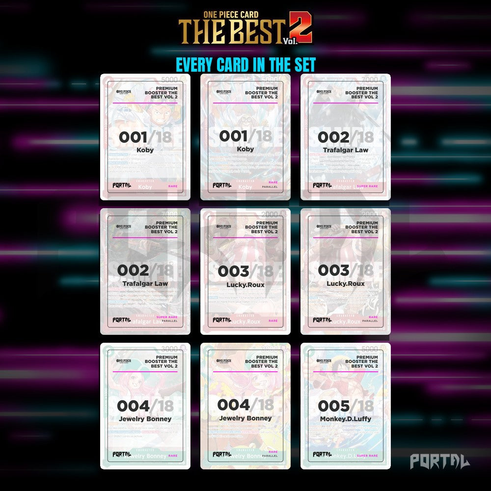 One Piece Premium Booster The Best Vol 2 master set placeholders, nine pocket binder page, Portal TCG