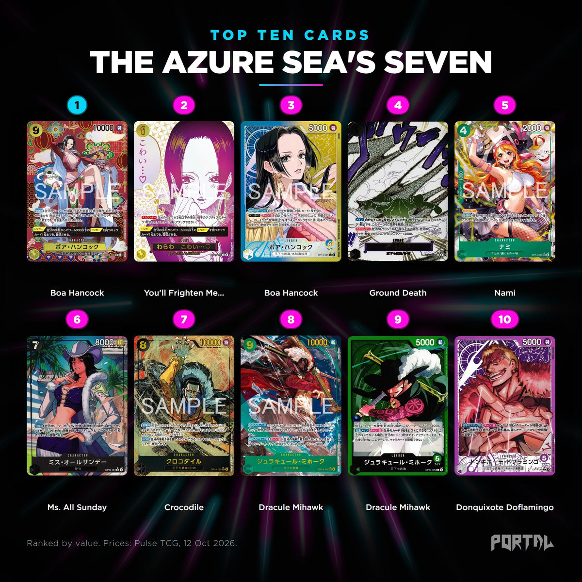 The Azure Sea's Seven Japanese top ten cards, prices from Pulse TCG, Portal TCG